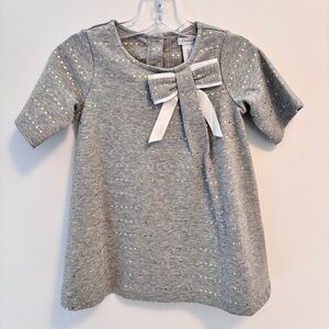 Tahari Girls Dress With Bow & Gold Metallic Dots Gray Size 3T New With Tags